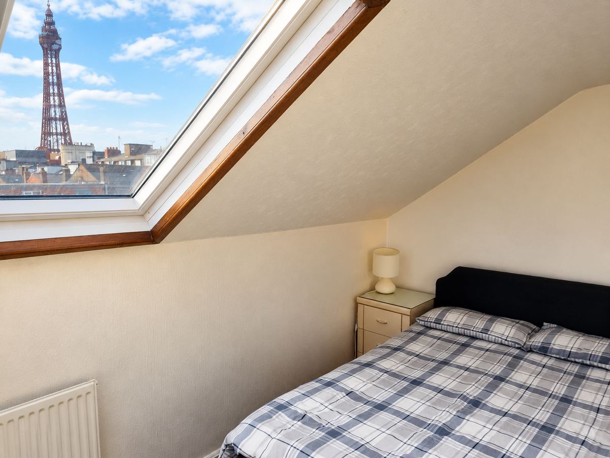 Top-floor apartment with a view of Blackpool Tower